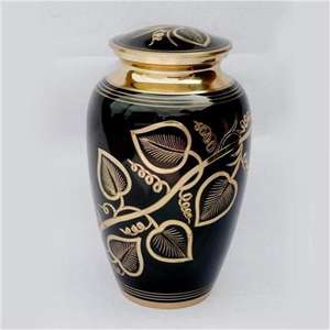 Urne funéraire décorative en métal noir et or de luxe pour cendres humaines adultes, fabricant OEM. - Product Image 6