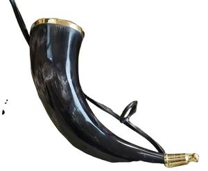 Top Latest Design Natural Handmade <b>Drinking</b> Horn with Leather Strap Handle Viking Cup with Horn <b>Stand</b> - Product Image 1
