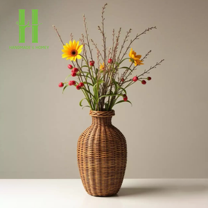 Vase de ferme rustique grand Vase décoratif en rotin naturel pour la maison Vase à fleurs en osier bohème pour Table à manger et OEM de mariage - Product Image 2
