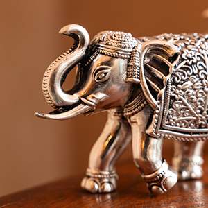 Set of 2 Traditional Art Hand-Carved Premium Brass <b>Elephants</b> with Silver Plating for Wall Decor - Product Image 4