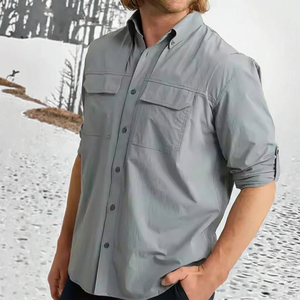 Chemise homme à manches longues, coupe-vent, légère, anti-UV, 100% polyester, fermeture boutonnée, avec logo personnalisé, pour le travail - Product Image 2