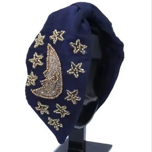 Unique Style New Design Blue Colorful Small Turban Style Beaded Hand Work <b>Headband</b> for Girls and <b>Women</b> - Product Image 1