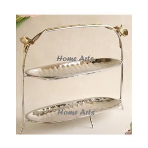 ชุดถาดขนมสีเงิน2ชั้นพร้อมด้ามจับดีไซน์เนอร์ถาดขนมสีเงินสองชั้น - Product Image 4