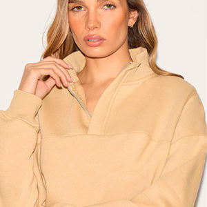 เสื้อสเวตเตอร์แบบสวมหัวโอเวอร์ไซส์สำหรับผู้หญิงผ้าฟลีซผ้าฝ้ายหนาดีไซน์แบบรูดซิปครึ่งตัว - Product Image 4