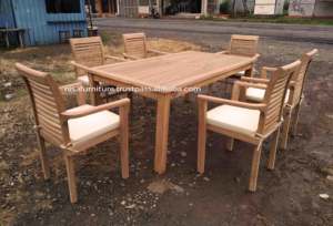 Juego de mesa de comedor de teca de Indonesia, rectangular, minimalista, moderno, económico, patio al aire libre, muebles de jardín para Hotel Villa - Product Image 3