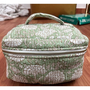 Best Quality <b>Vanity</b> Cosmetic Bag for Women With Luxury Quilted Cotton Print Durable Zipper for Everyday Use Modern Elegance - Product Image 3