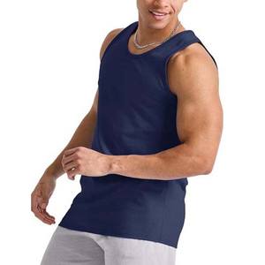 Débardeurs de fitness sans manches pour homme avec logo personnalisé prix de gros maillot de corps uni en coton/polyester respirant grande taille - Product Image 3