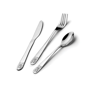 Ensemble de couverts en acier inoxydable poli miroir argenté avec un design moderne de poignée épaisse et plate de style dessin animé - Product Image 1