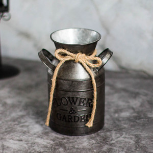 Vase à lait en métal galvanisé rustique avec poignée, Vase à fleurs décoratif pour centre de Table de mariage - Product Image 6