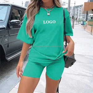 โลโก้ที่กําหนดเอง Loungewear ผู้หญิงชุดเสื้อผ้า 2 ชิ้นชุดกางเกงขาสั้น Biker กางเกงขาสั้นชุดจับคู่ผู้หญิง - Product Image 4