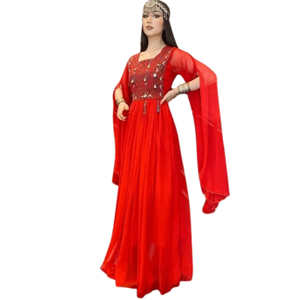 AFGHANI ROBE TRADITIONNELLE BRODERIE APPLIQUES 100% POLYESTER MODERNE A-LINE SILHOUETTE PATRIMOINE CULTUREL DES FEMMES DE HAUTE QUALITÉ - Product Image 3