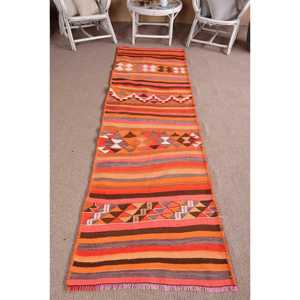 Vintage Turkish <b>Rug</b>, 2.8x9.7 ft <b>Runner</b> <b>Rug</b>, Orange Brown Moroccan <b>Rug</b> - Product Image 1
