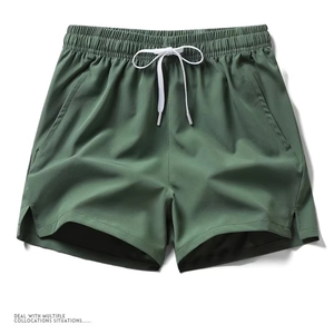 Shorts de sport mi-taille pour hommes, style décontracté, joggers, boardshorts, séchage rapide, fermeture à cordon, tissu peigné Spandex/Polyester, couleur unie - Product Image 5