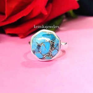 Direct Factory Wholesale 925 Sterling Silver Women's <b>Turquoise</b> <b>Ring</b> Handmade Classic Bezel Setting for Wedding - Product Image 5