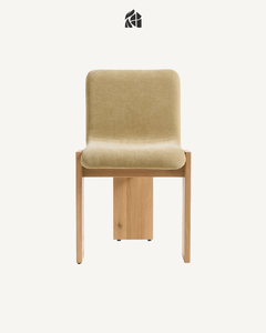 Silla de Comedor Escultural Contemporánea Tapizada en Tela Beige con Estructura de Madera de Teca Sólida, Silla Lateral Moderna Ecológica para el Hogar - Product Image 4