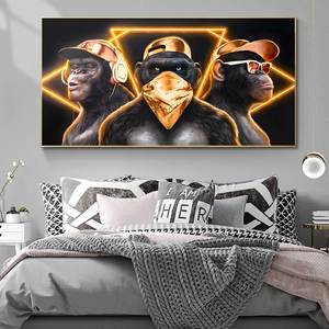 Divertidos carteles de pared con <span class=keywords><strong>tres</strong></span> <span class=keywords><strong>monos</strong></span> <span class=keywords><strong>sabios</strong></span> y geniales, impresiones de animales, imagen moderna, impresión en lienzo de alta definición para decoración del hogar - Product Image 3