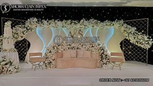Configuration de la scène de la réception Grand White Blue Icy Theme Stage de réception Western Theme White Floral Reception Stage - Product Image 5