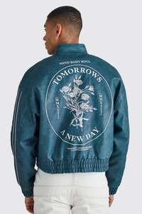 Chaqueta de moto de cuero a rayas bordadas con dobladillo elástico recortada de talla grande para invierno de fabricante de fábrica Unisex - Product Image 6