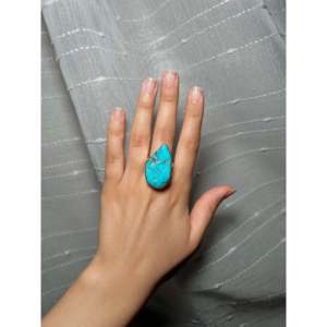 Navajo-Made <b>Statement</b> <b>Ring</b> with Kingman Turquoise & Sterling <b>Silver</b> Size 9 Everyday Gemstone <b>Ring</b> with Natural Stone Inlay - Product Image 5