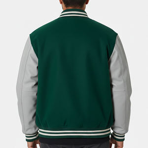 Veste universitaire pour homme en toile longue à deux tons, avec broderies en chenille personnalisées, manches en cuir et laine, style hip-hop, très vendue - Product Image 2