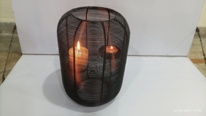 Black Powder Wax Light <b>Lantern</b> Double Tealight Candle Holders <b>Large</b> for Christmas Home Decoration Living Room and Table Decor - Product Image 5