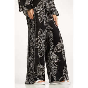 Pantalones de Chifón Negro de Corte Regular WM-COD-SS25-364B con Decoración Estampada, Ropa Casual de Verano, Mezcla de Algodón y Lino - Product Image 4