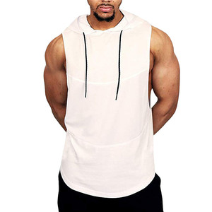 Camiseta deportiva sin mangas para hombre, venta al por mayor, entrenamiento muscular, chaleco deportivo transpirable suelto con capucha, camiseta sin mangas para hombre - Product Image 4