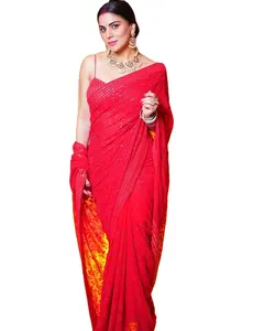 NEW Lunching NEW PARTY WEAR GEORGETTE con ricamo di paillettes sari da lavoro con BLOUSWE SAREE FAUX GEORGETTE TONE TO TONE SEQ