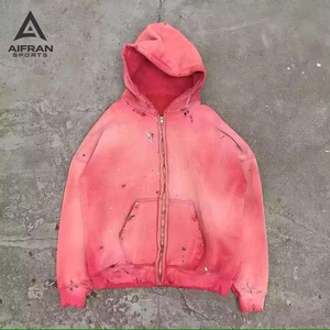 Sudadera con Capucha Aifran de Algodón Grueso de 500 g/m² y 600 g/m², Estilo Vintage, Lavada con Ácido, con Cierre, Hombros Caídos, Desteñida por el Sol - Product Image 1