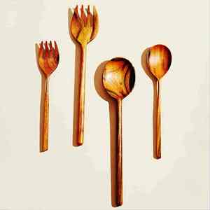 Serveurs à salade en bois de manguier sculptés à la main SET DE 2 SALADES EN BOIS KETCHENWAR UNIQUE FAIT À LA MAIN - Product Image 4