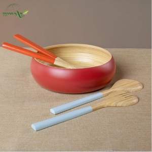 Ensemble de vaisselle en bambou classique et durable avec finition polie miroir plaqué or rose, cuillères à dîner et à salade durables - Product Image 6