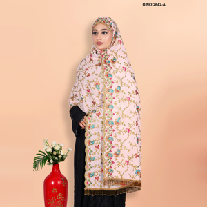 Hijab de luxe en georgette pour femmes avec broderie lourde et travail de paillettes avec bordure en dentelle de perles pour les tenues de soirée - Product Image 1