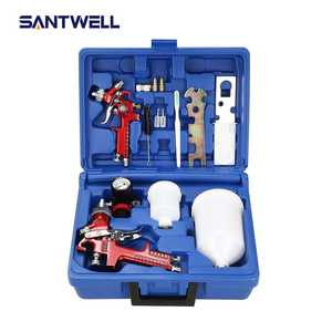 SANTWELL HVLP <b>Spray</b> Gun Kit 0.8mm 1.4mm Pneumatic Paint Sprayer <b>Set</b> with 600ml Cup 125ml Cup Carrying Case - Product Image 1