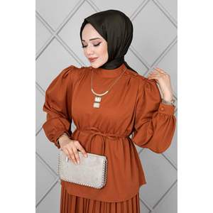 Hombros Botón Detalle Hijab 2 Piezas Set Tan - Product Image 5