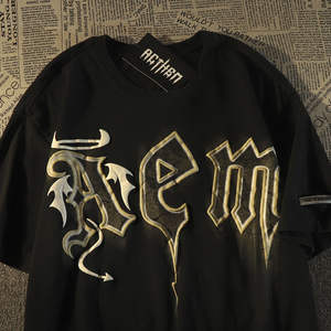 Nouveauté T-shirt imprimé en relief 3D surdimensionné Streetwear d'hiver Logo personnalisé Coton Homme Impression en relief Tee - Product Image 2