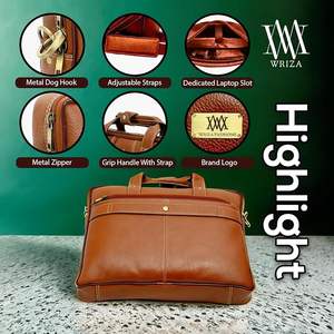 WRIZA Maletín para Portátil de Cuero Genuino, Unisex, Protección RFID, Resistente al Agua, Duradero, Gran Capacidad, Maletín de Oficina, Solapa Ajustable - Product Image 4