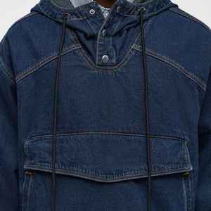 Nouveaux sweats à capuche surdimensionnés pour hommes en denim tendance avec logo personnalisé, sweats à capuche en coton, couleur unie, streetwear, sweats à capuche zippés délavés à l'acide - Product Image 2