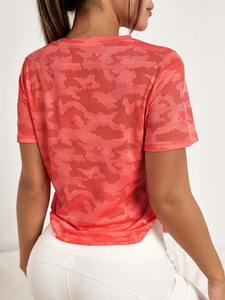 เสื้อยืดแขนสั้นสำหรับสตรีเสื้อ100% ผ้าฝ้ายโพลีเอสเตอร์สแปนเด็กซ์เสื้อยืดออกกำลังกายสีพื้น - Product Image 2