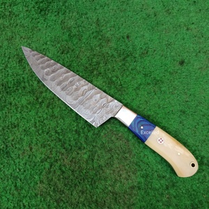 มีดเชฟเหล็กดามัสกัสสำหรับใช้ในครัวมีด้ามจับทำจากไม้และกระดูกสำหรับตัดผักงานตามสั่ง - Product Image 3