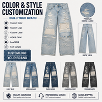 Jeans en denim large pour homme IKDEER, délavé, effet usé, avec patchs réparateurs, style vintage, pantalon de rue