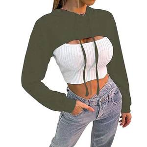 Crop top à capuche pour femmes très demandé pour l'entraînement en salle de sport, respirant, en coton, crop top à capuche, fournisseur en gros - Product Image 2