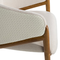 Fauteuil contemporain et durable au design élégant, avec dossier rembourré et base en bois chaleureux, idéal pour salon, hôtel et extérieur