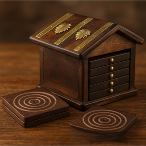 Rustic Wooden Coaster Set with Holder Set of 6 Drink Coasters for <b>Table</b> <b>Protection</b> Stylish Home and Kitchen Decor - Product Image 4