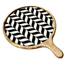 Monochrome Pizza Platter Wood Pizza Peel Wood Round Cutting Board with Handle Board for Kitchen Decorative Platter for Cheese - Product Image 6