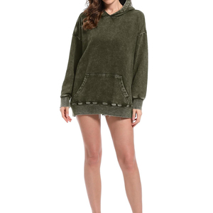 Bas quantité minimale de commande mode acide lavage sweats à capuche pour femmes coton à manches longues chaîne grande taille plaine vêtements d'hiver sweats à capuche pour femmes - Product Image 2