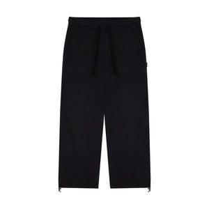 Pantalon de survêtement en coton noir vierge personnalisé de haute qualité taille élastique décontracté jambe large baggy hommes droit incurvé rayé - Product Image 5