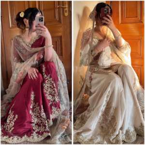 Chinon lourd de créateur avec broderie séquentielle Travail complet Flair Gharara Costume pour femme Collection Partywear - Product Image 5