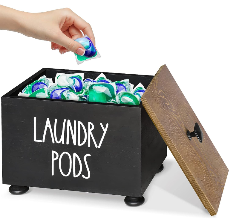 Wood Laundry Pods Holder Container with