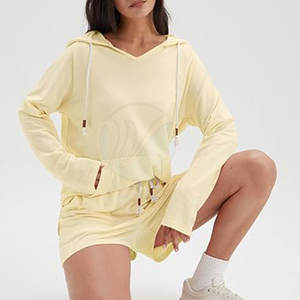 Ensemble short à capuche unisexe décontracté à motif solide taille XL léger sur mesure pour les femmes pour la saison d'hiver directement de l'usine - Product Image 5