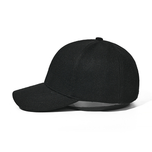 Vente en gros directe d'usine avec logo personnalisé Casquette de baseball en mélange de laine vierge Snapback noir hiver uni 6 panneaux Casquette de papa adulte - Product Image 3